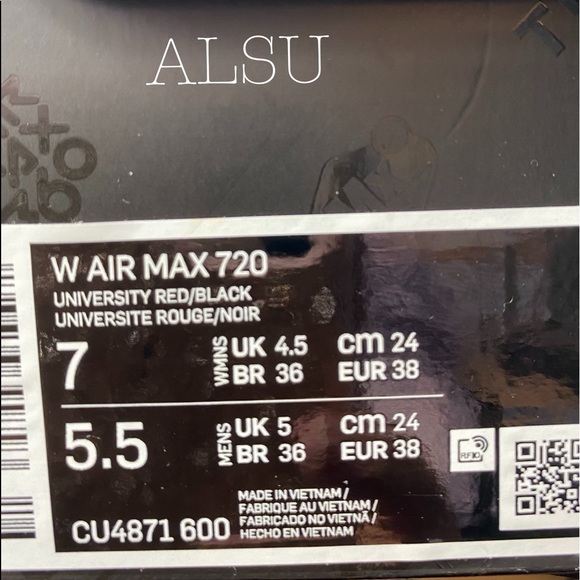 Nike Air Max 720 University Red W AUTHENTIC - Picture 7 of 8